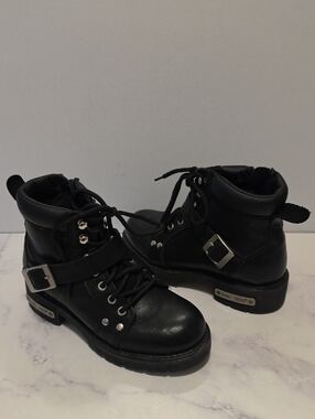 Ride Tecs Black Lace-Up Buckle Combat Boots for Women